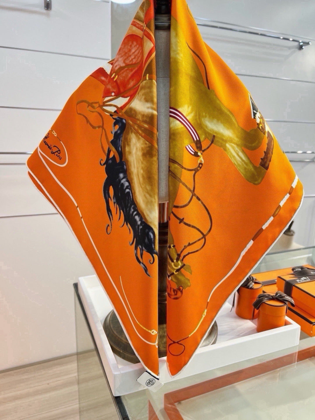 Hermes Style Galloping Free Equestrian Silk Scarf - Orange - Detail Image 3