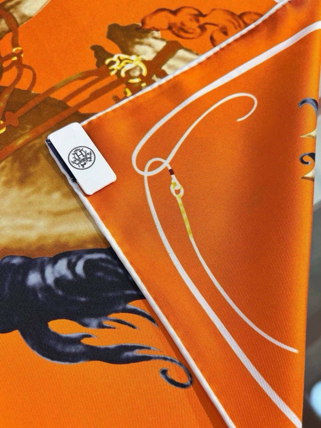 Hermes Style Galloping Free Equestrian Silk Scarf - Orange - Detail Image 6