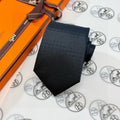 Hermes Style Men's Solid and Micro Pattern Silk Tie - Detail Image 2