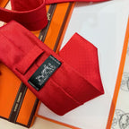 Hermes Style Men's Solid and Micro Pattern Silk Tie - Detail Image 7