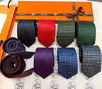 Hermes Style Men's Solid and Micro Pattern Silk Tie - Main Image