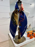 Hermes Style Galloping Free Equestrian Silk Scarf - Navy - Detail Image 7