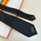 Louis Vuitton Style Men's Embroidered Logo Silk Tie - Detail Image 6