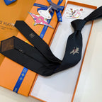 Louis Vuitton Style Men's Embroidered Logo Silk Tie - Detail Image 7