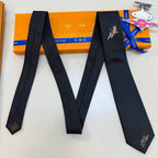 Louis Vuitton Style Men's Embroidered Logo Silk Tie - Detail Image 8