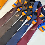 Louis Vuitton Style Men's Embroidered Logo Silk Tie - Detail Image 9