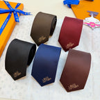 Louis Vuitton Style Men's Embroidered Logo Silk Tie - Main Image