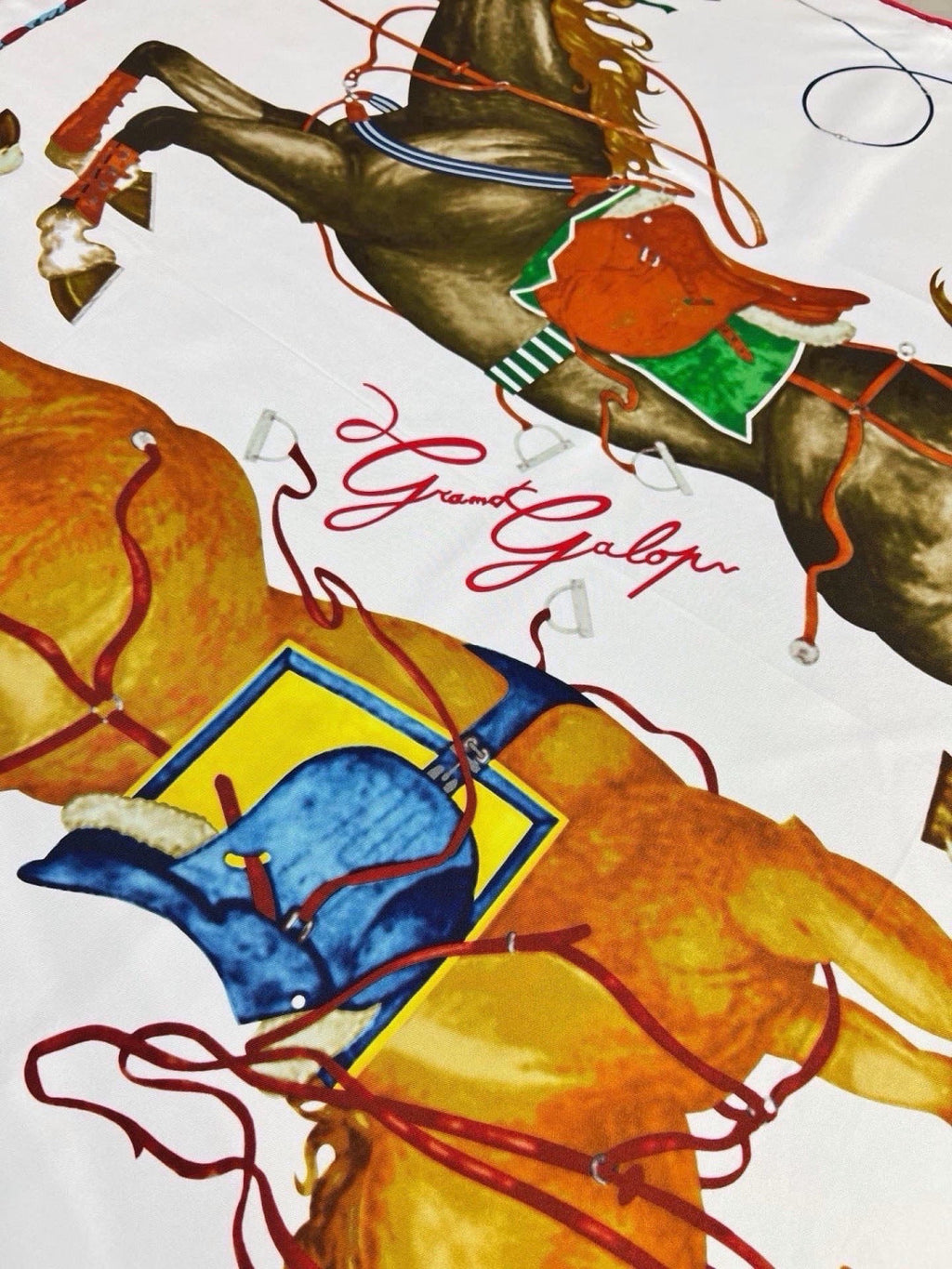 Hermes Style Galloping Free Equestrian Silk Scarf - White - Detail Image 2