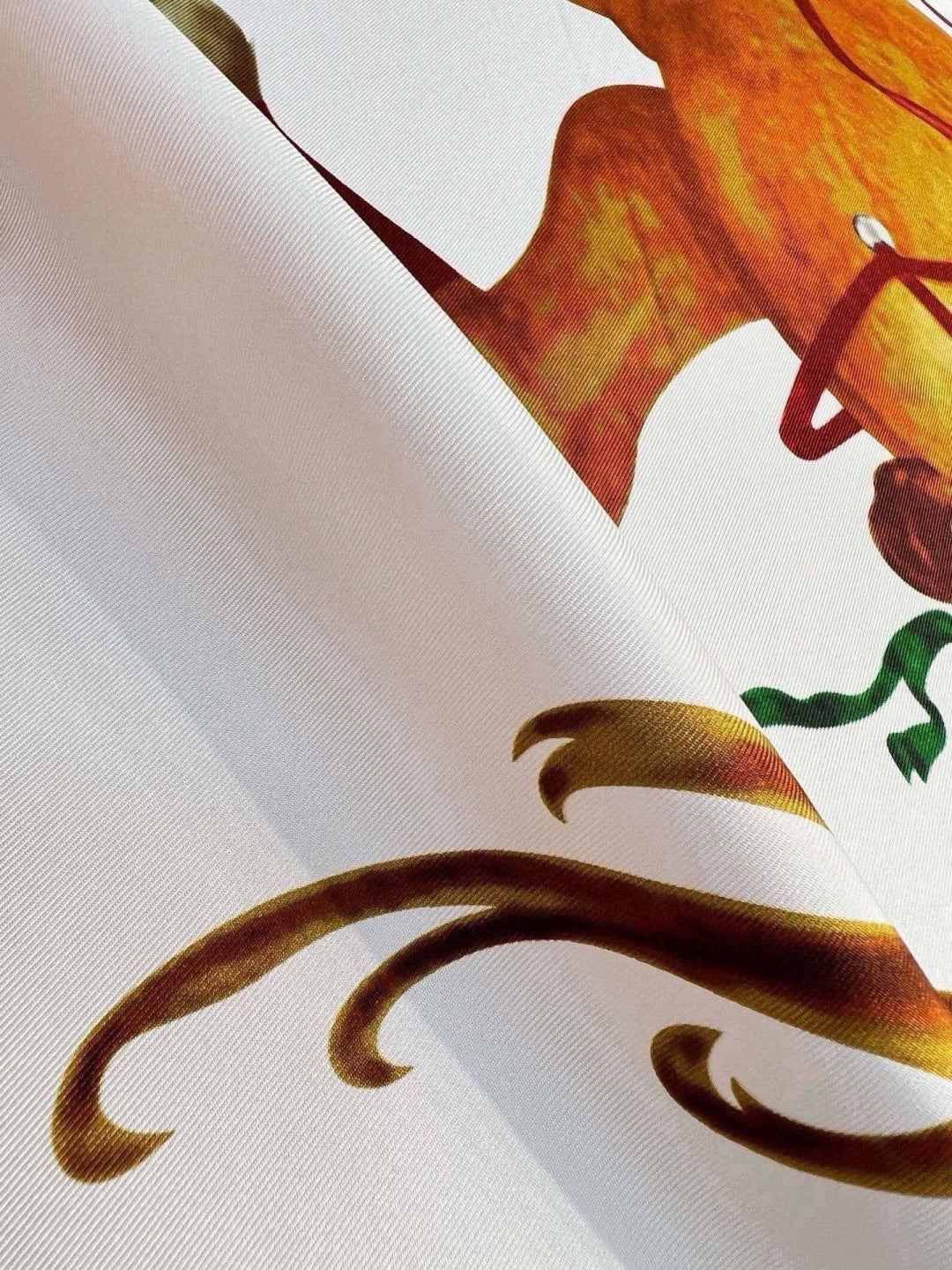 Hermes Style Galloping Free Equestrian Silk Scarf - White - Detail Image 4