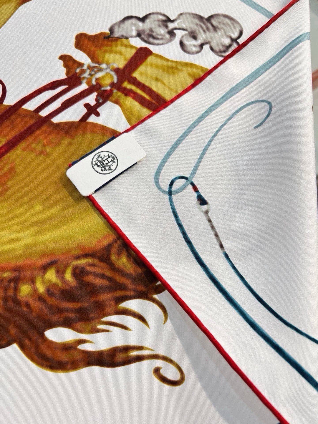 Hermes Style Galloping Free Equestrian Silk Scarf - White - Detail Image 8