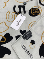 Chanel Style Coco Camellia Velvet Scarf - Black White - Detail Image 7
