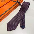 Hermes Style Men's Micro H Jacquard Silk Tie - Detail Image 4