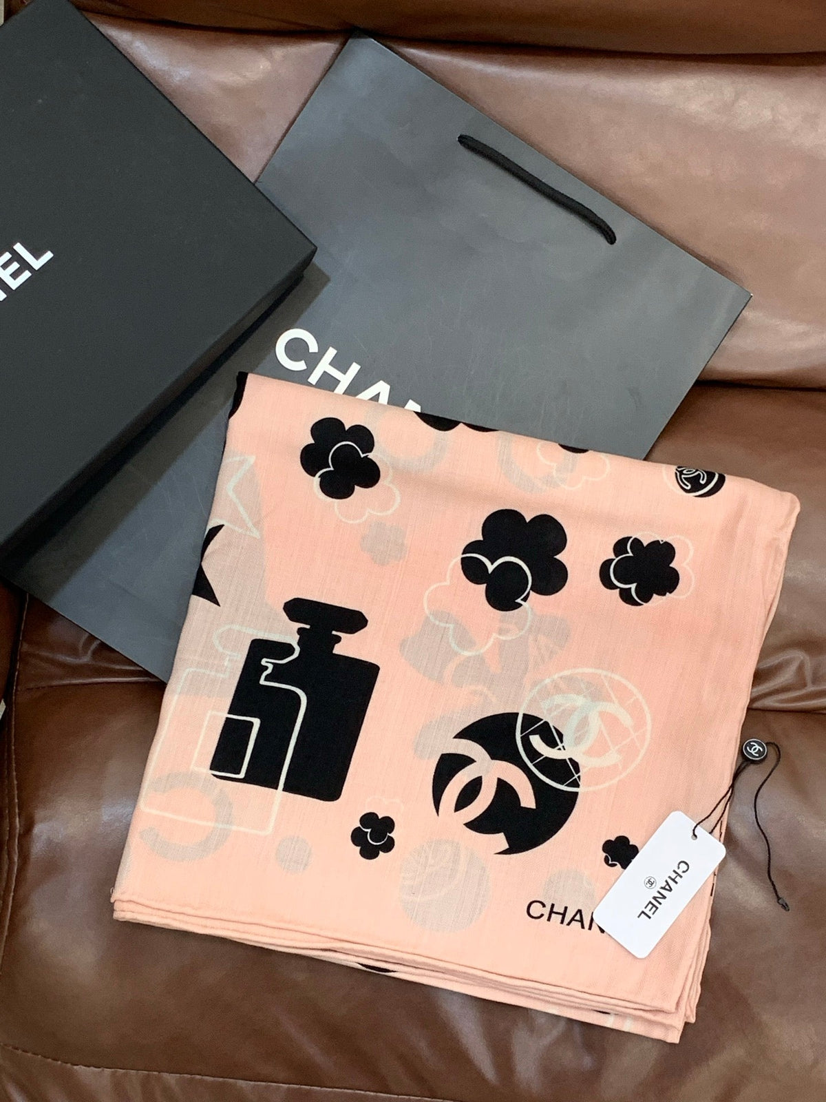 Chanel Style Coco Camellia Velvet Scarf - Pink - Detail Image 3
