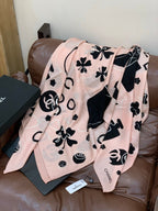 Chanel Style Coco Camellia Velvet Scarf - Pink - Detail Image 4
