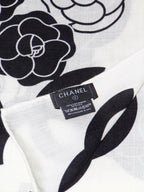 Chanel Style Camellia Velvet Shawl - White Black - Detail Image 4