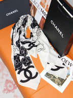 Chanel Style Camellia Velvet Shawl - White Black - Detail Image 5