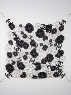 Chanel Style Camellia Velvet Shawl - White Black - Detail Image 9