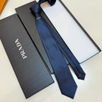 Prada Style Men's Minimal Logo Silk Tie - Detail Image 4