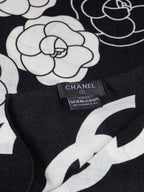 Chanel Style Camellia Velvet Shawl - Black White - Detail Image 4