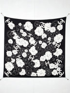 Chanel Style Camellia Velvet Shawl - Black White - Detail Image 9