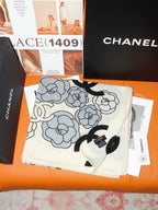 Chanel Style Camellia Velvet Shawl - Light Blue - Detail Image 3