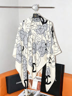 Chanel Style Camellia Velvet Shawl - Light Blue - Detail Image 6