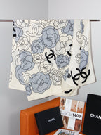Chanel Style Camellia Velvet Shawl - Light Blue - Detail Image 8