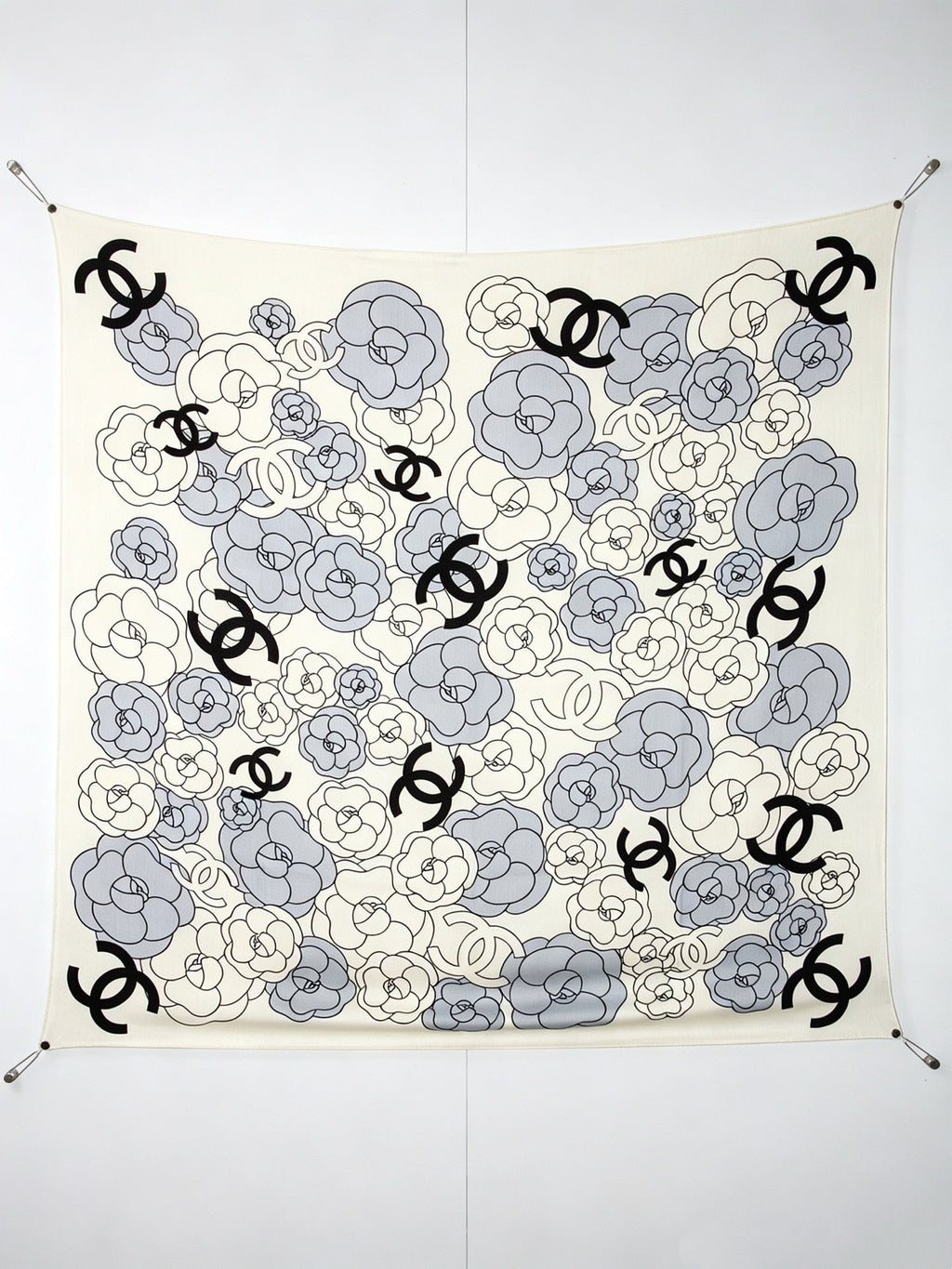 Chanel Style Camellia Velvet Shawl - Light Blue - Detail Image 9