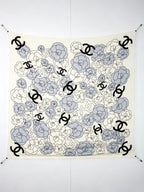 Chanel Style Camellia Velvet Shawl - Light Blue - Detail Image 9