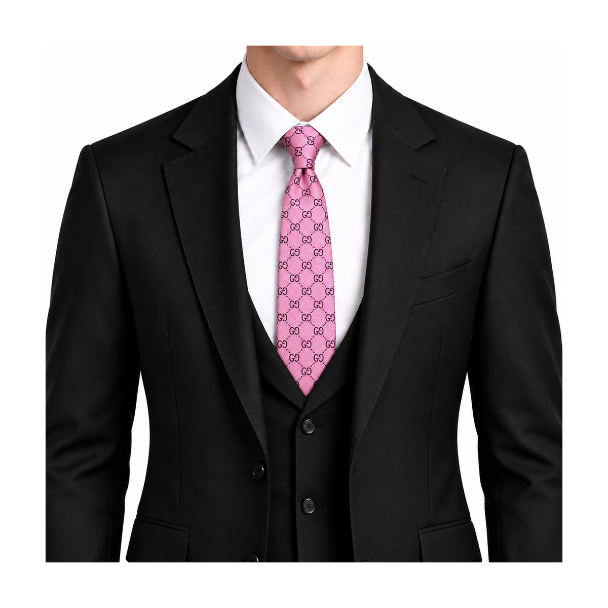 Gucci Style Men's GG Diamond Jacquard Silk Tie - Model Main Image
