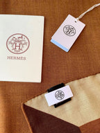 Hermes Style Equestrian Cashmere Silk Shawl - Brown - Detail Image 6