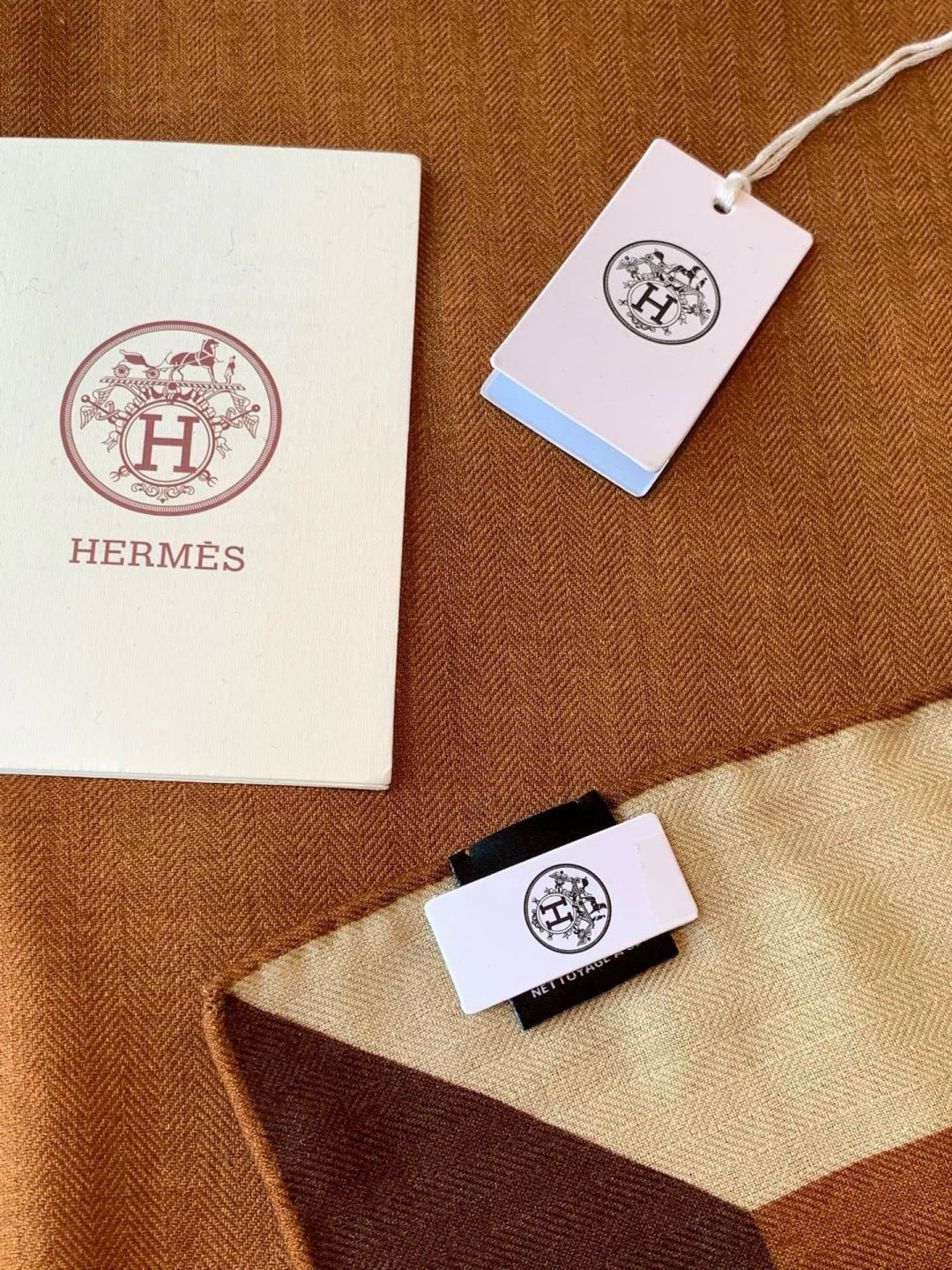 Hermes Style Equestrian Cashmere Silk Shawl - Brown - Detail Image 6