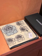 Chanel Style Camellia Velvet Shawl - Ivory - Detail Image 3