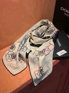 Chanel Style Camellia Velvet Shawl - Ivory - Detail Image 4
