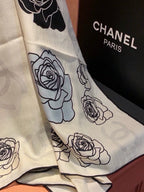 Chanel Style Camellia Velvet Shawl - Ivory - Detail Image 6