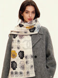 Chanel Style Camellia Velvet Shawl - Ivory - Model Worn Main Image