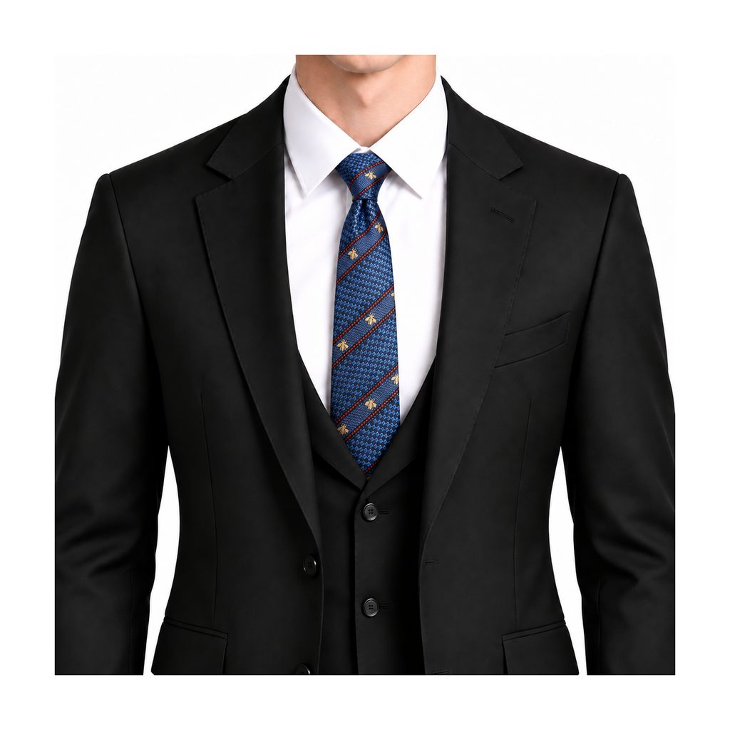 Gucci Style Men's Bee Stripe Jacquard Silk Tie - Model Main Image