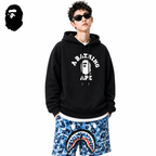 BAPE College Ape Head Hoodie - Black & Red styled on a male model