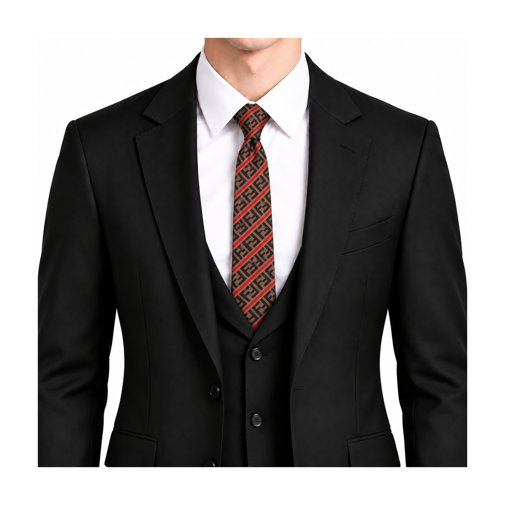 Fendi Style Men's FF Diagonal Jacquard Silk Tie - Model Main Image