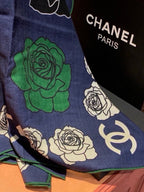 Chanel Style Camellia Velvet Scarf - Navy - Detail Image 3