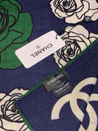 Chanel Style Camellia Velvet Scarf - Navy - Detail Image 4