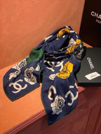 Chanel Style Camellia Velvet Scarf - Navy - Detail Image 5