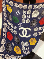 Chanel Style Camellia Velvet Scarf - Navy - Detail Image 6
