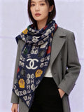 Chanel Style Camellia Velvet Scarf - Navy - Model Worn Main Image