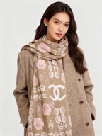 Chanel Style Camellia Velvet Scarf - Beige - Detail Image 2