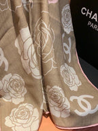 Chanel Style Camellia Velvet Scarf - Beige - Detail Image 5