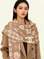 Chanel Style Camellia Velvet Scarf - Beige - Model Worn Main Image