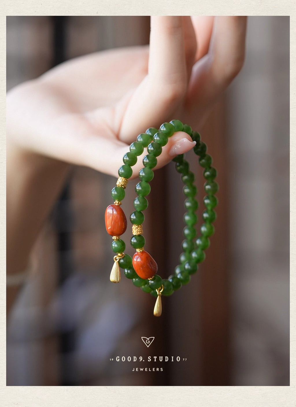 Hetian Jade Bi Bracelet - Spinach Green & Nanhong Agate Pandora