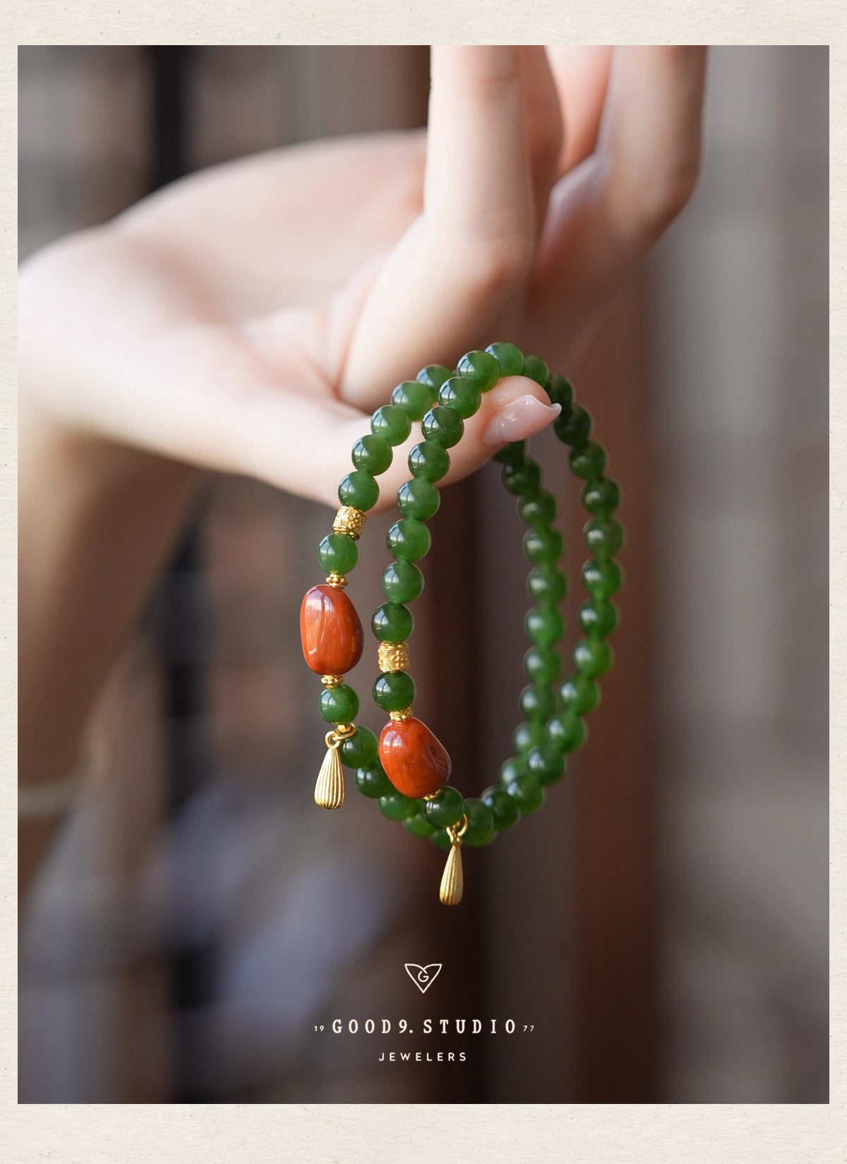 Hetian Jade Bi Bracelet - Spinach Green & Nanhong Agate Pandora