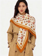Chanel Style Logo Print Velvet Scarf - Ivory Orange - Detail Image 2